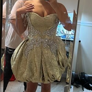 Elegant Gold Strapless Dress